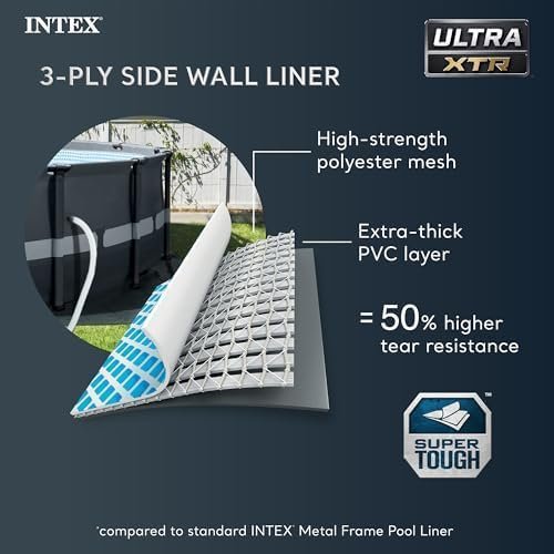 Intex Ultra XTR Frame 14′ x 42″ Round Above Ground Outdoor Swimming Pool Set with Sand Filter Pump, Ladder, Ground Cloth, and Pool Cover - Prioka