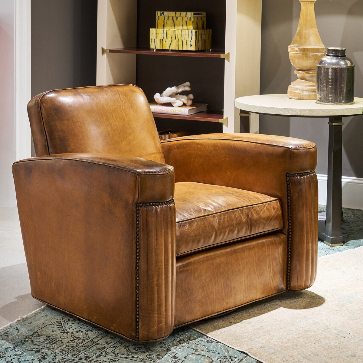 Jacques Leather Swivel Chair - Prioka