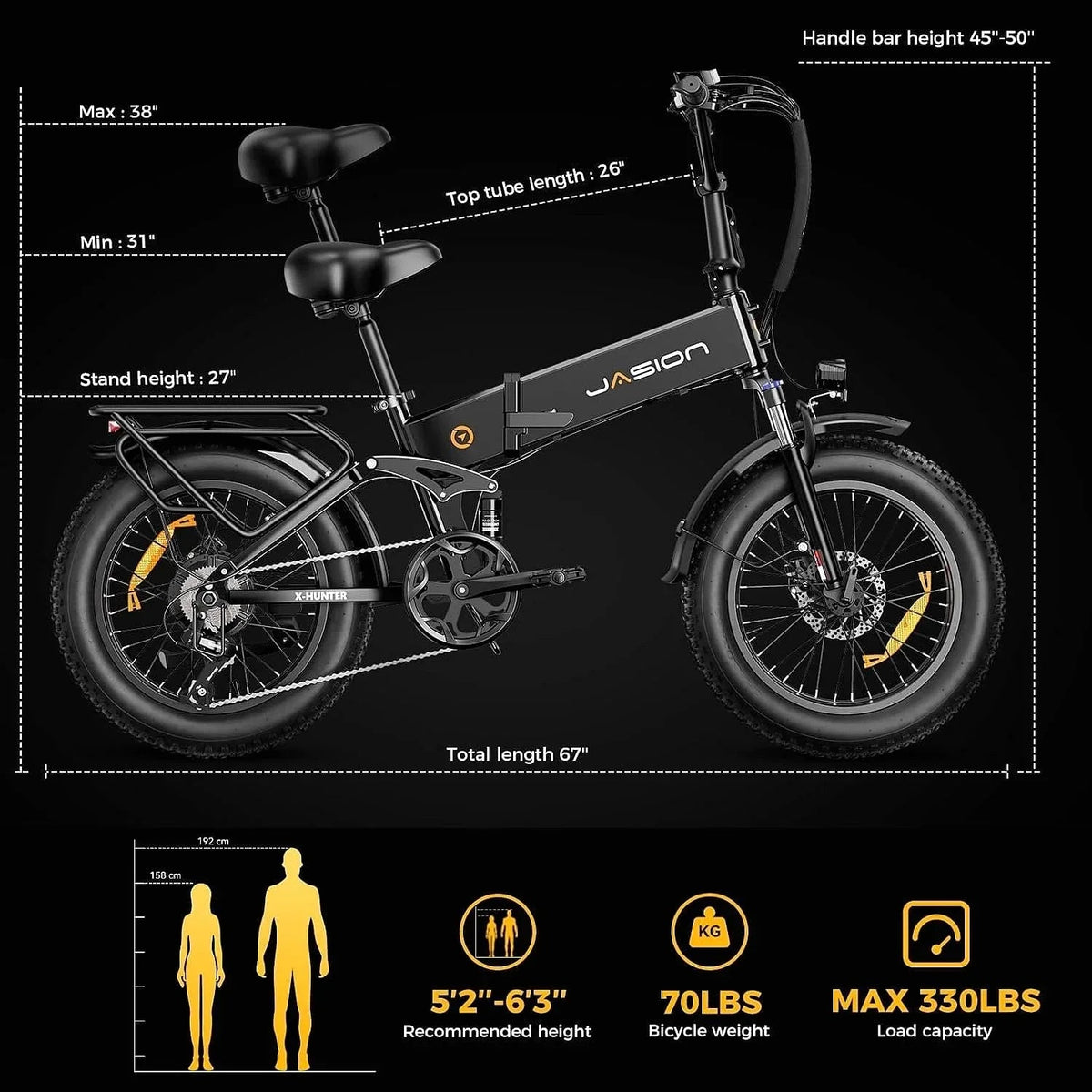Jasion X-Hunter Folding Fat Tire Electric Bike with Full Suspension - Prioka