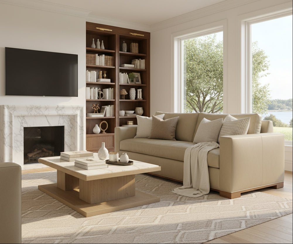 Jasper Bench Seat Track Arm Leather Sofa Or Sleeper Sofa - Prioka