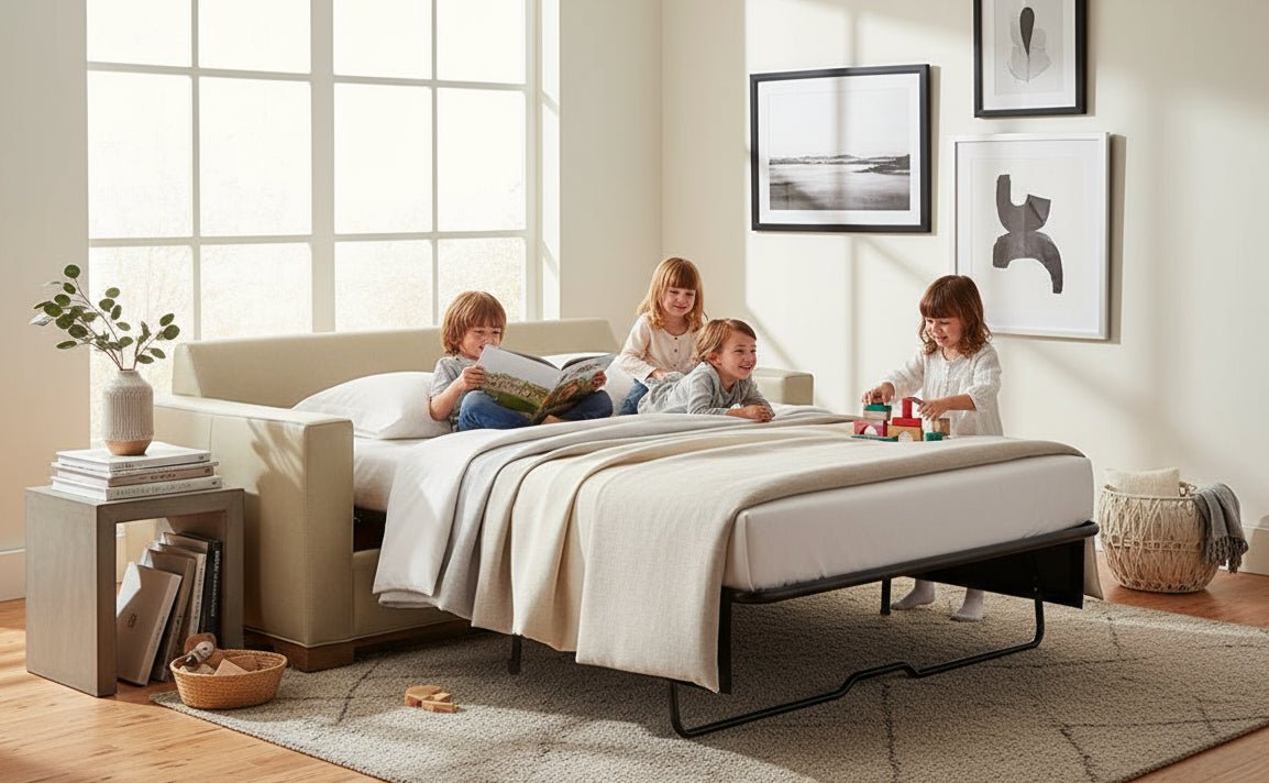 Jasper Bench Seat Track Arm Leather Sofa Or Sleeper Sofa - Prioka