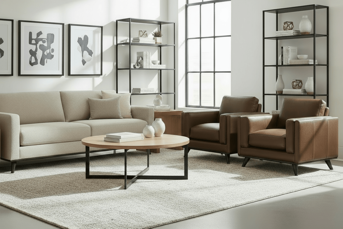 Jude Mid-Century Modern Leather Sofa Collection - Prioka