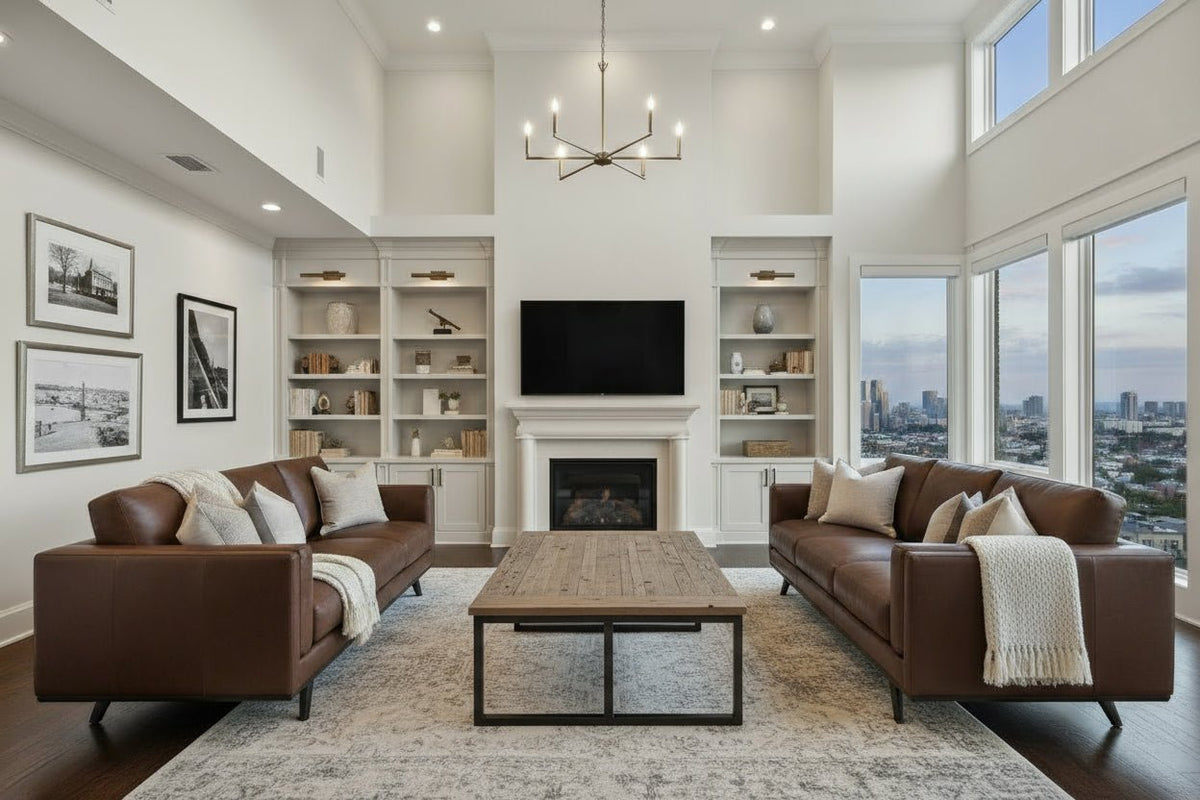 Jude Mid-Century Modern Leather Sofa Collection - Prioka