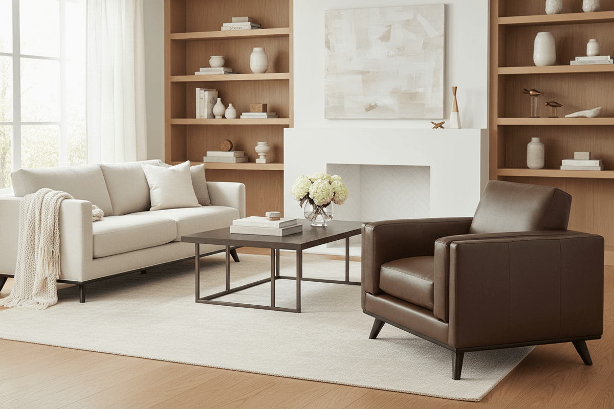 Jude Mid-Century Modern Leather Sofa Collection - Prioka