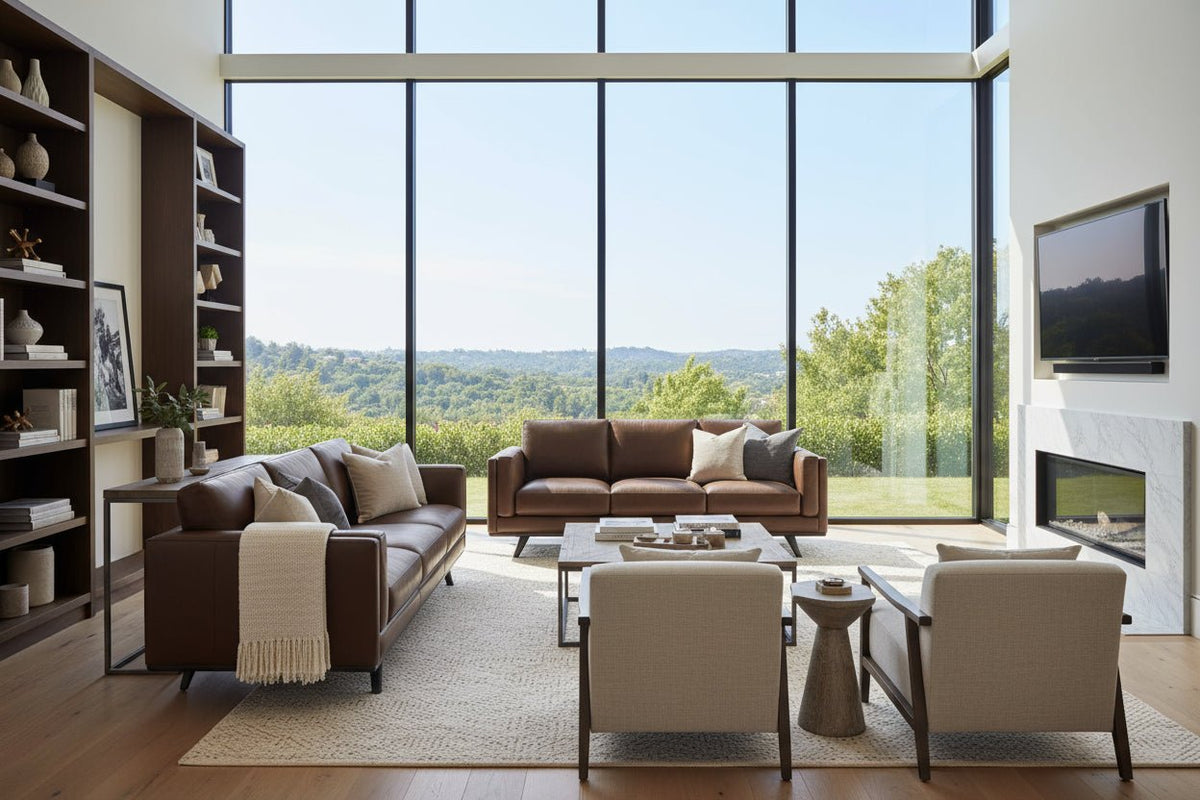 Jude Mid-Century Modern Leather Sofa Collection - Prioka