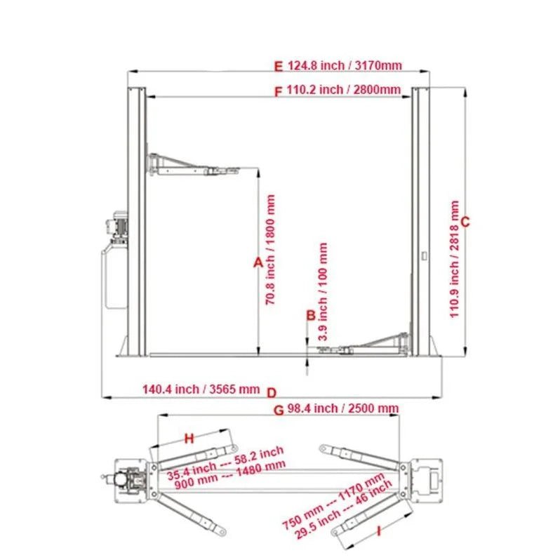 KATOOL KT-H105 Two Post Vehicles Lift 10,000 lbs Capacity - Prioka