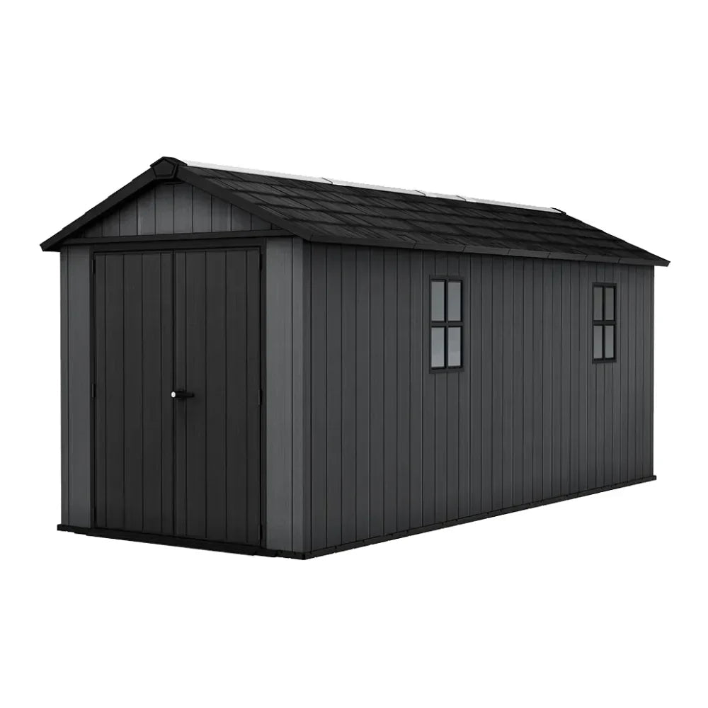 Keter Newton Plus 7.5×17 Graphite Resin Storage Shed - Prioka
