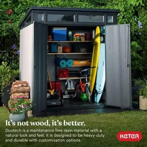 Keter Outdoor Storage Sheds, for House, Patio & Yard, Plastic Resin, Artisan, 7×7 Ft, Gray - Prioka