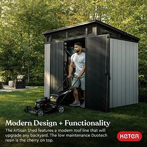 Keter Outdoor Storage Sheds, for House, Patio & Yard, Plastic Resin, Artisan, 7×7 Ft, Gray - Prioka