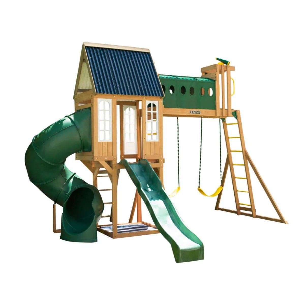 KidKraft Skyway Resort Wooden Swing Set with Dual Slides and Playhouse - Prioka
