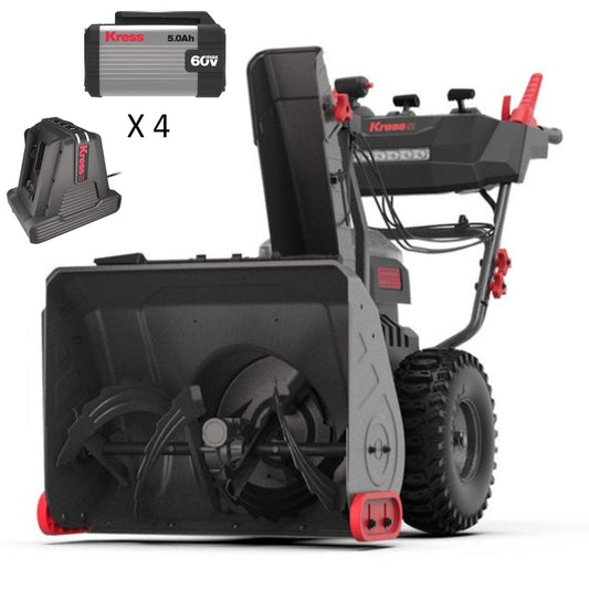 Kress KG471 60V 24-Inch 2-Stage Cordless Snow Thrower Kit (4×5Ah Batteries & Charger) - Prioka