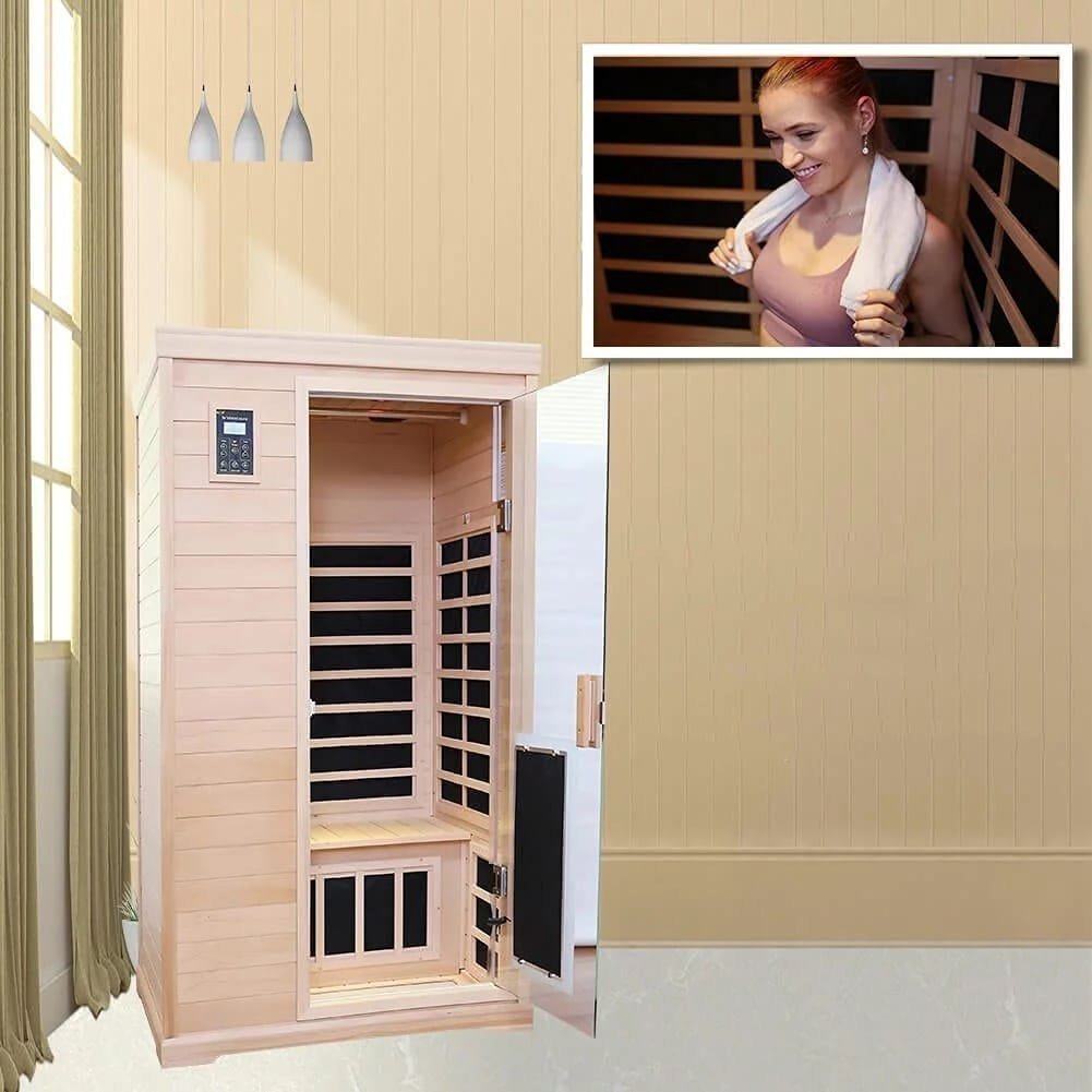 KUNSANA Far infrared sauna room,One person size, Hemlock Wooden Far Infrared Sauna for Home - Prioka