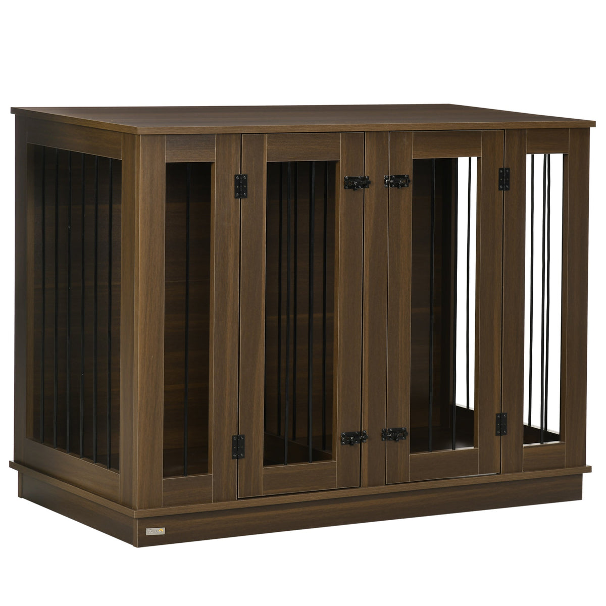Large Furniture Style Dog Crate with Removable Panel, End Table with Two Rooms Design and Two Front Doors, Walnut, 47" x 23.5" x 35" - Prioka