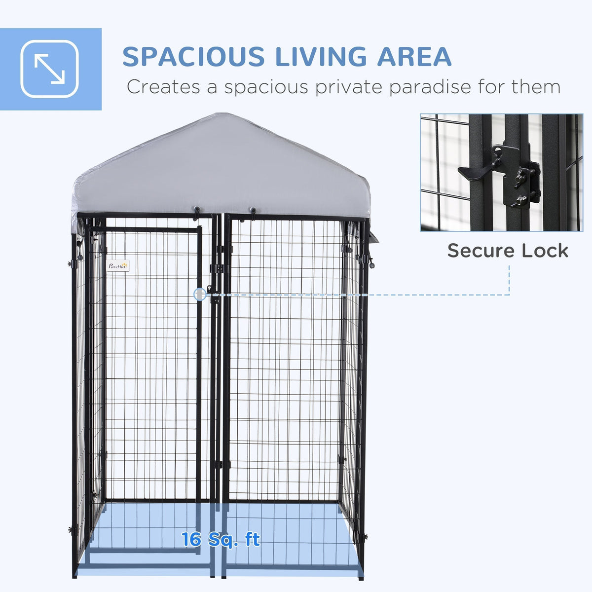 Large Outdoor Dog Kennel Galvanized Steel Fence with UV-Resistant Oxford Cloth Roof & Secure Lock 48" x 48" - Prioka