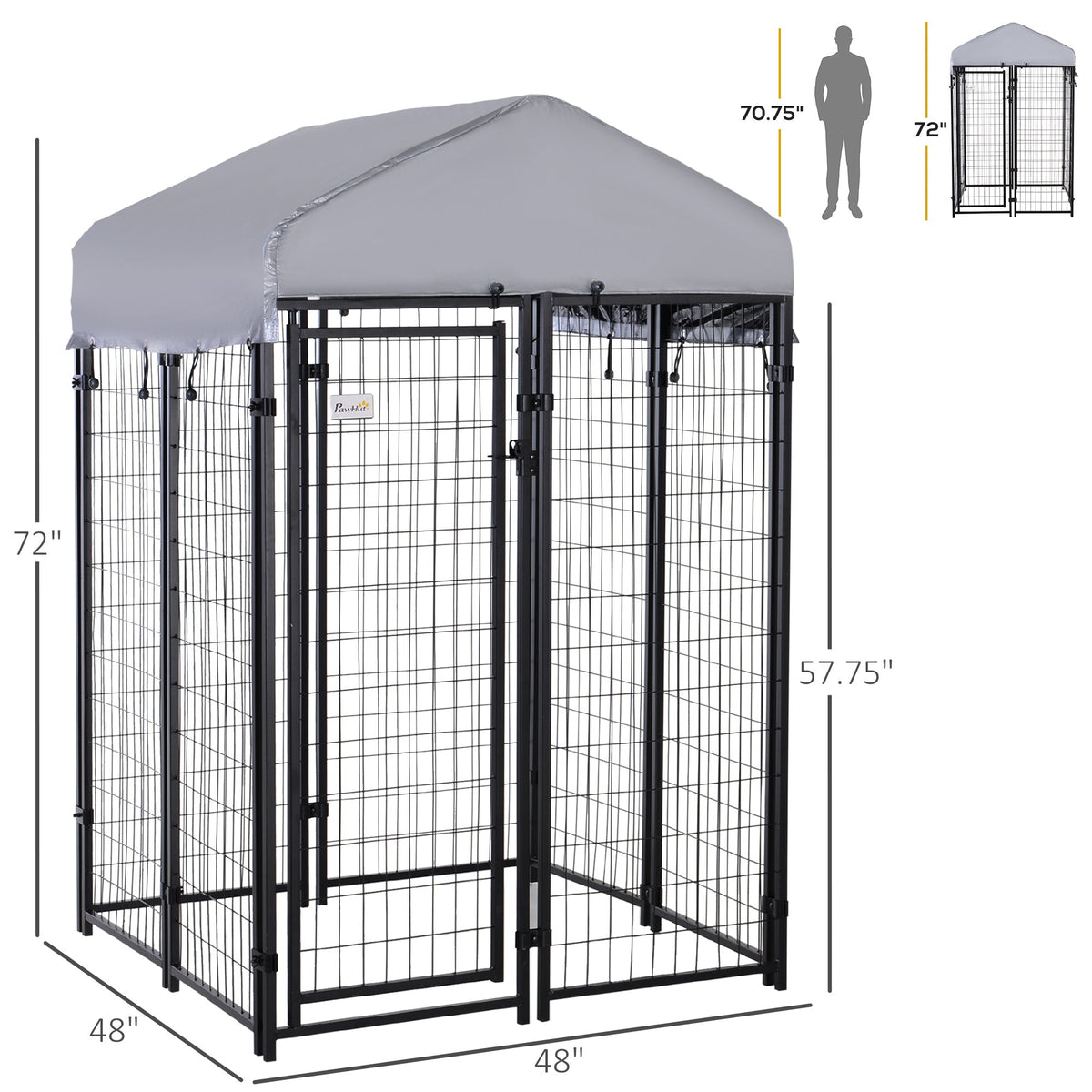 Large Outdoor Dog Kennel Galvanized Steel Fence with UV-Resistant Oxford Cloth Roof & Secure Lock 48" x 48" - Prioka