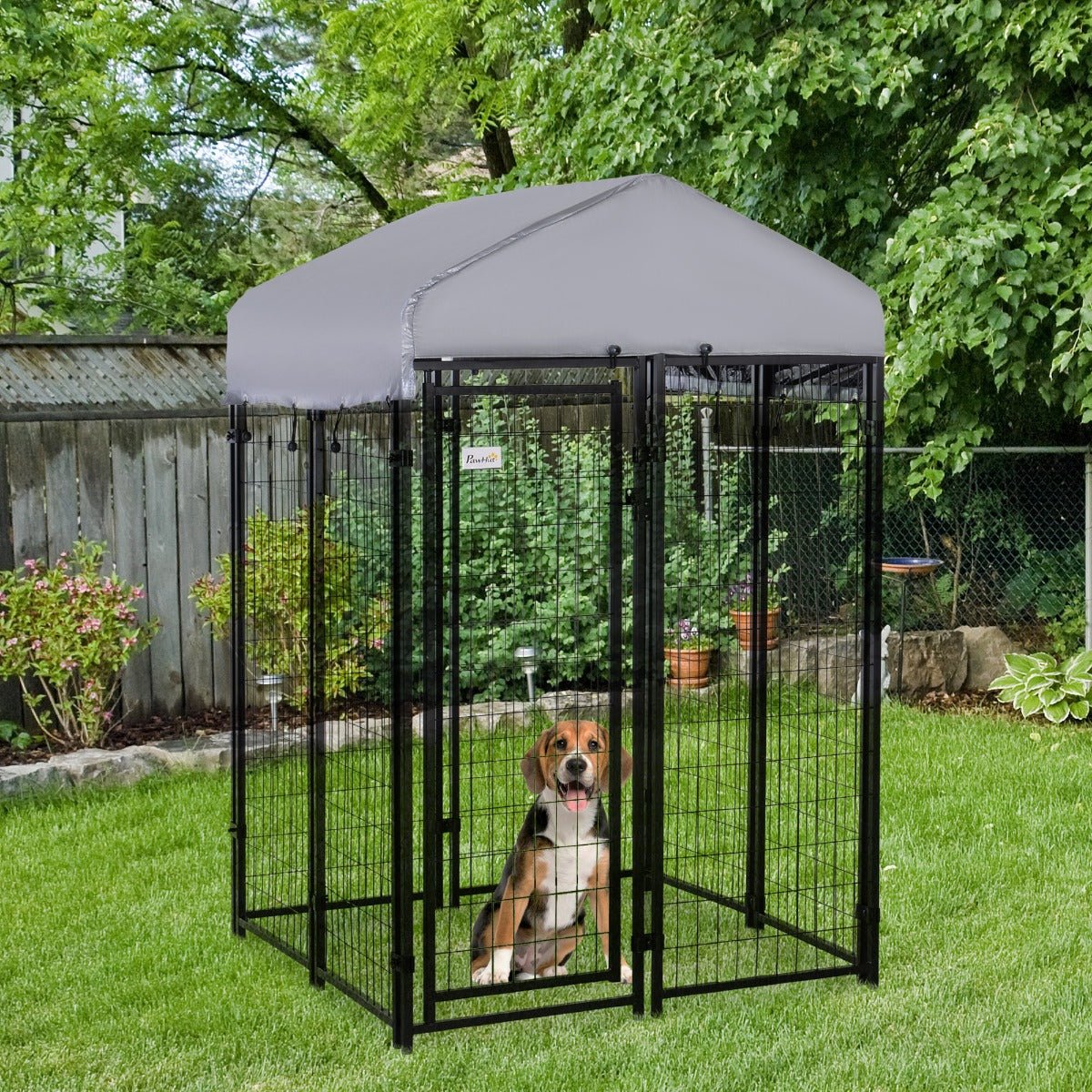 Large Outdoor Dog Kennel Galvanized Steel Fence with UV-Resistant Oxford Cloth Roof & Secure Lock 48" x 48" - Prioka