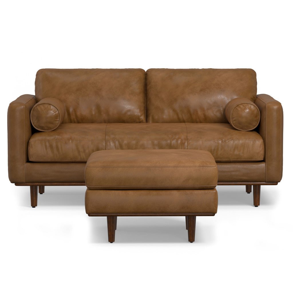 Lennox Leather Sofa with Ottoman – Brown - Prioka