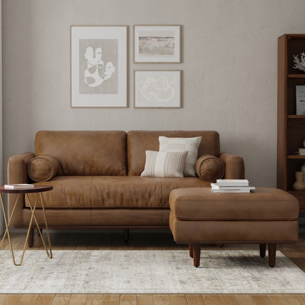 Lennox Leather Sofa with Ottoman – Brown - Prioka