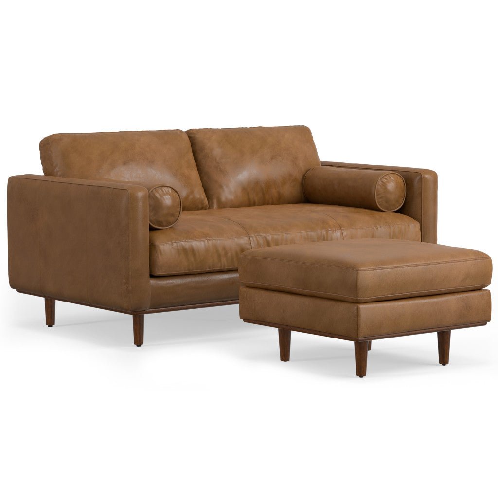 Lennox Leather Sofa with Ottoman – Brown - Prioka