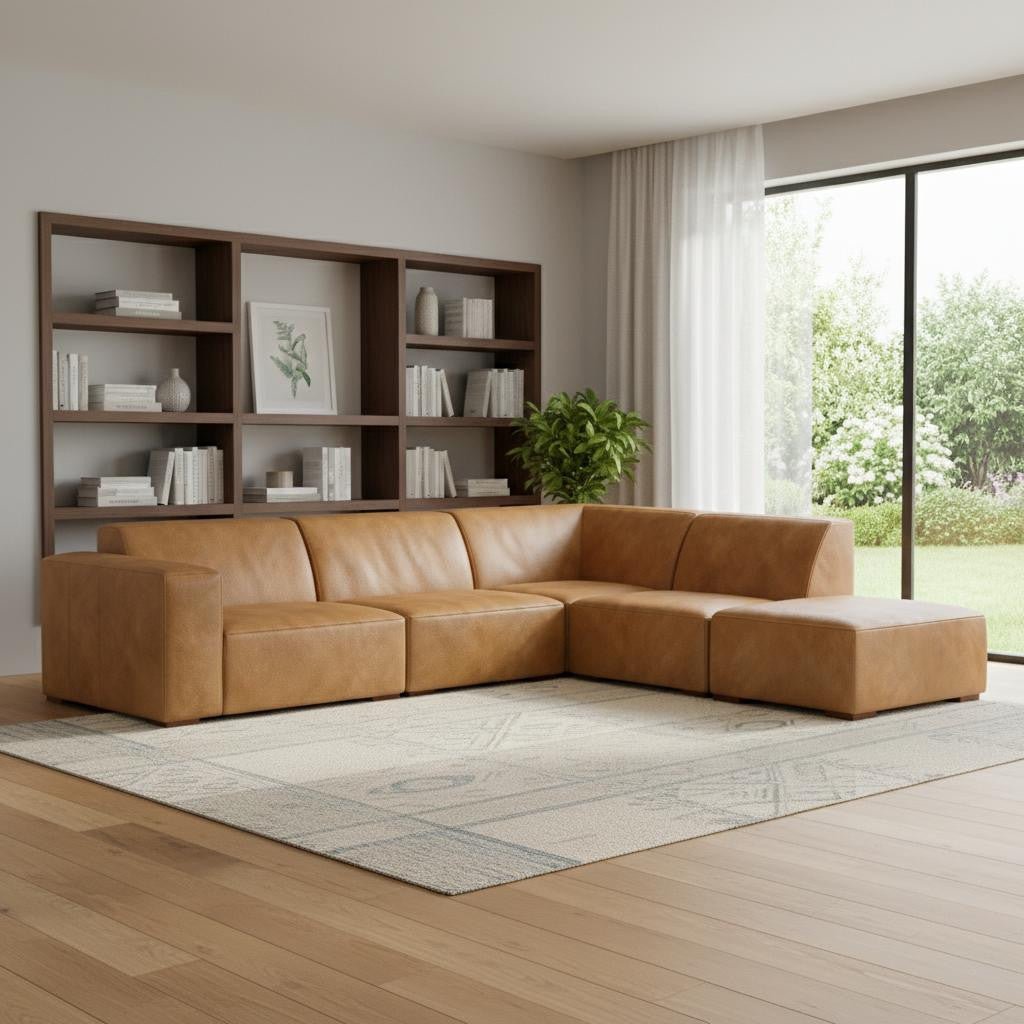 Lennox Leather Sofa with Ottoman – Sienna - Prioka