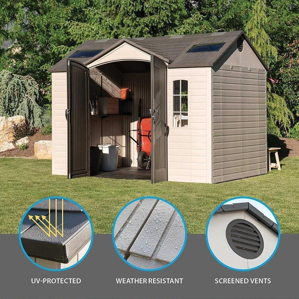 Lifetime 10′ x 8′ Outdoor Storage Shed with Carriage Doors Foundation and Installation Included. - Prioka