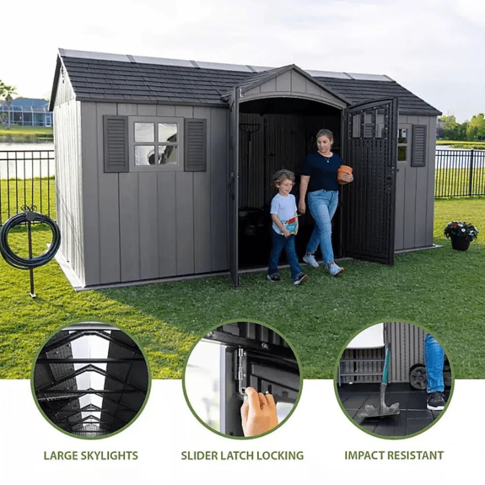 Lifetime 15 ft. x 8 ft. Dual Entry Outdoor Storage Shed, Gray - Prioka