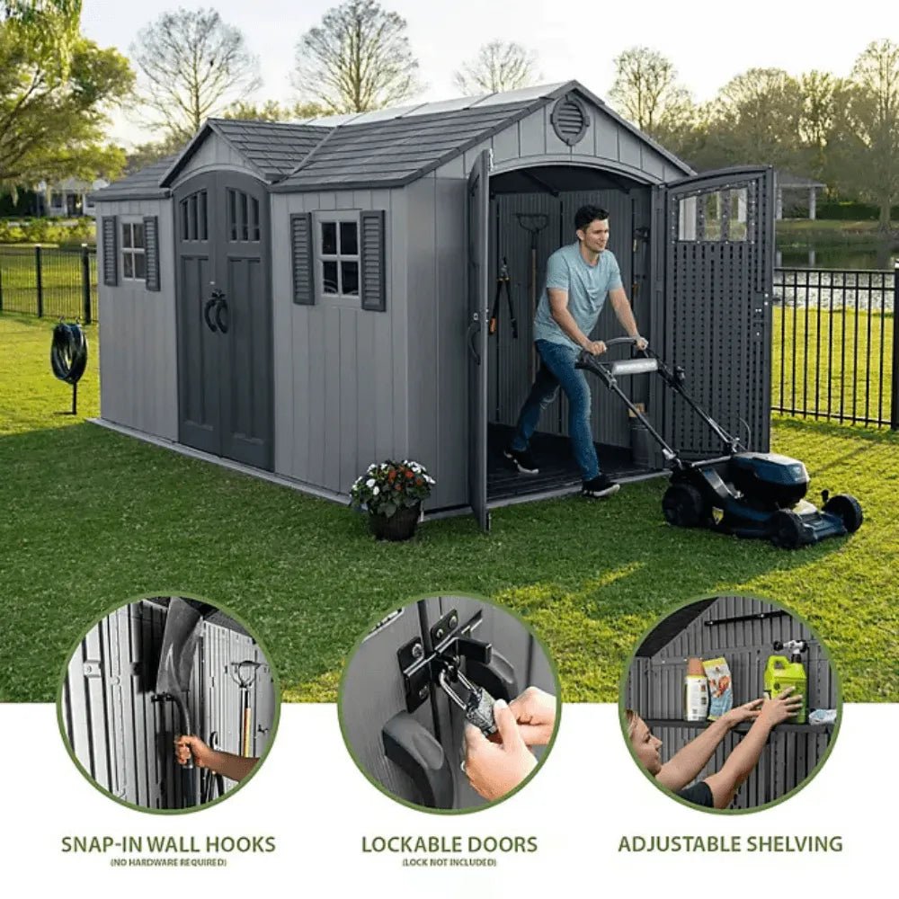 Lifetime 15 ft. x 8 ft. Dual Entry Outdoor Storage Shed, Gray - Prioka