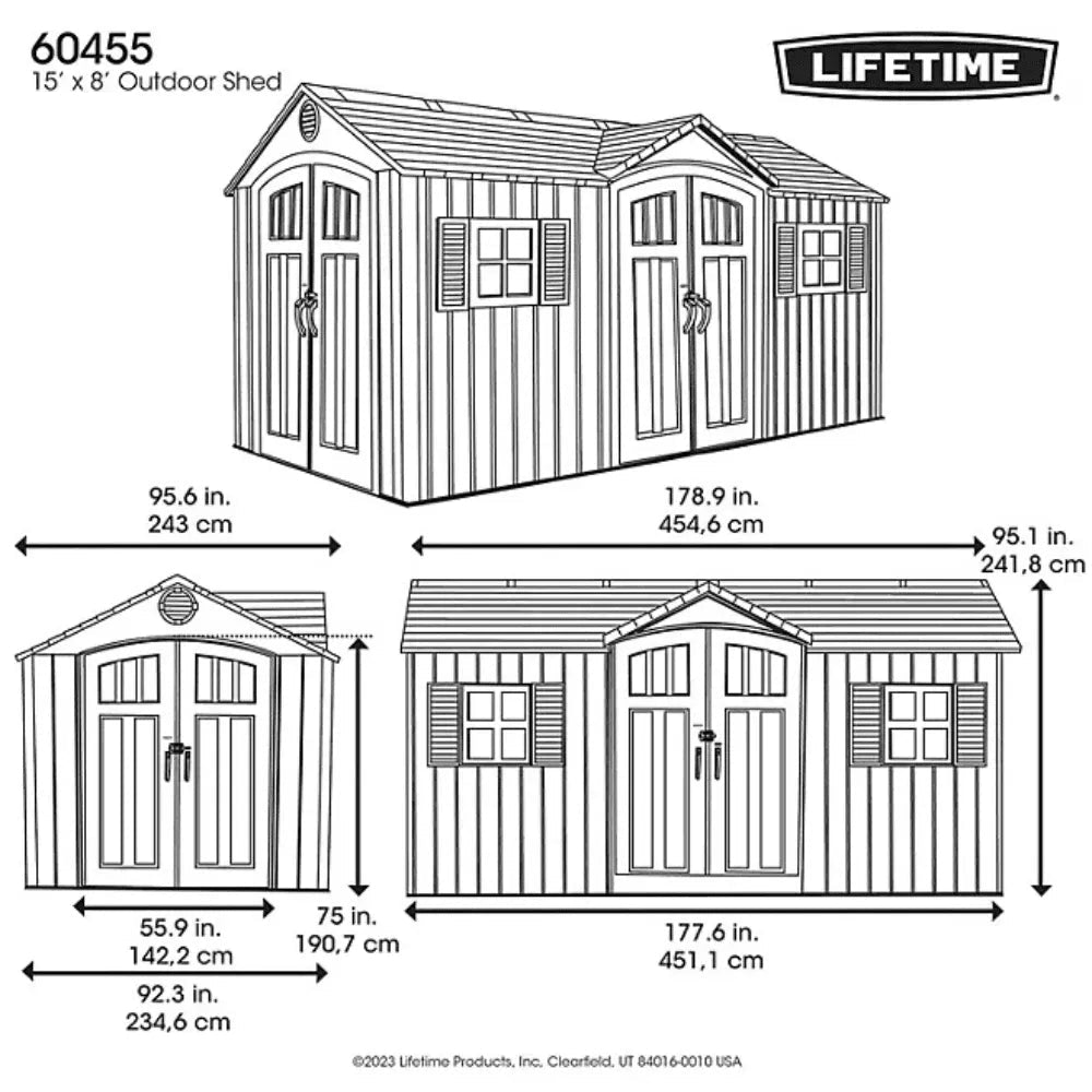Lifetime 15 ft. x 8 ft. Dual Entry Outdoor Storage Shed, Gray - Prioka
