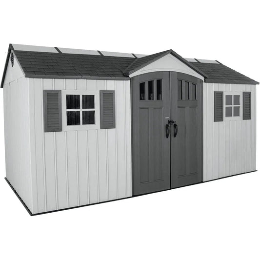 Lifetime 15 ft. x 8 ft. Dual Entry Outdoor Storage Shed, Gray - Prioka