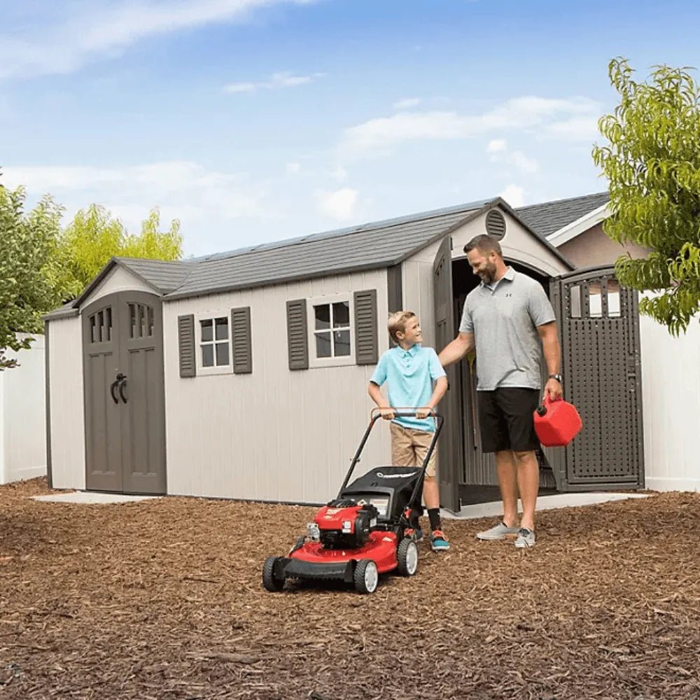 Lifetime 8 x 17.5 ft. Dual Entry Outdoor Storage Shed, Tan (Model 60213) - Prioka