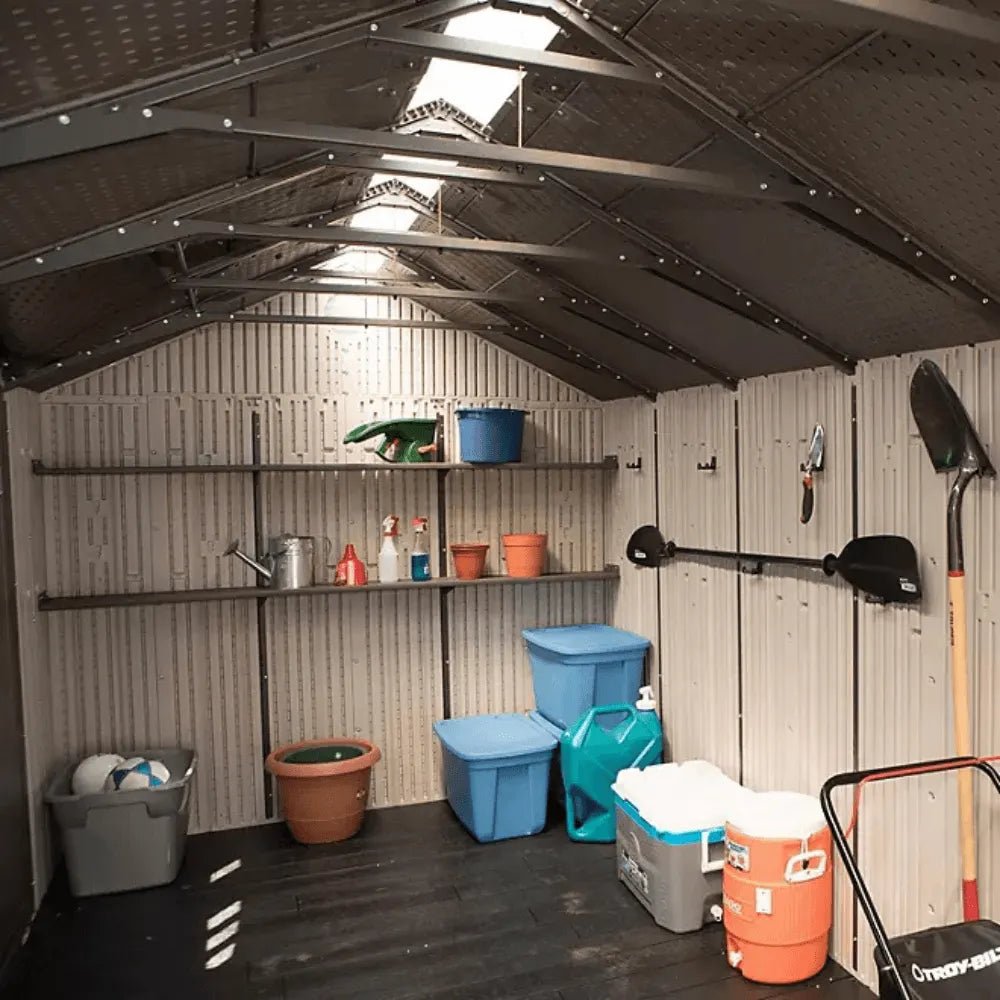 Lifetime 8 x 17.5 ft. Dual Entry Outdoor Storage Shed, Tan (Model 60213) - Prioka
