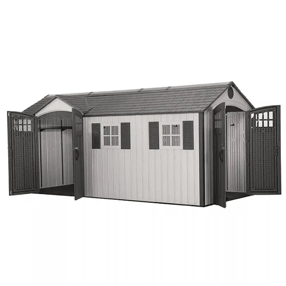 Lifetime 8 x 17.5 ft. Dual Entry Outdoor Storage Shed, Tan (Model 60213) - Prioka