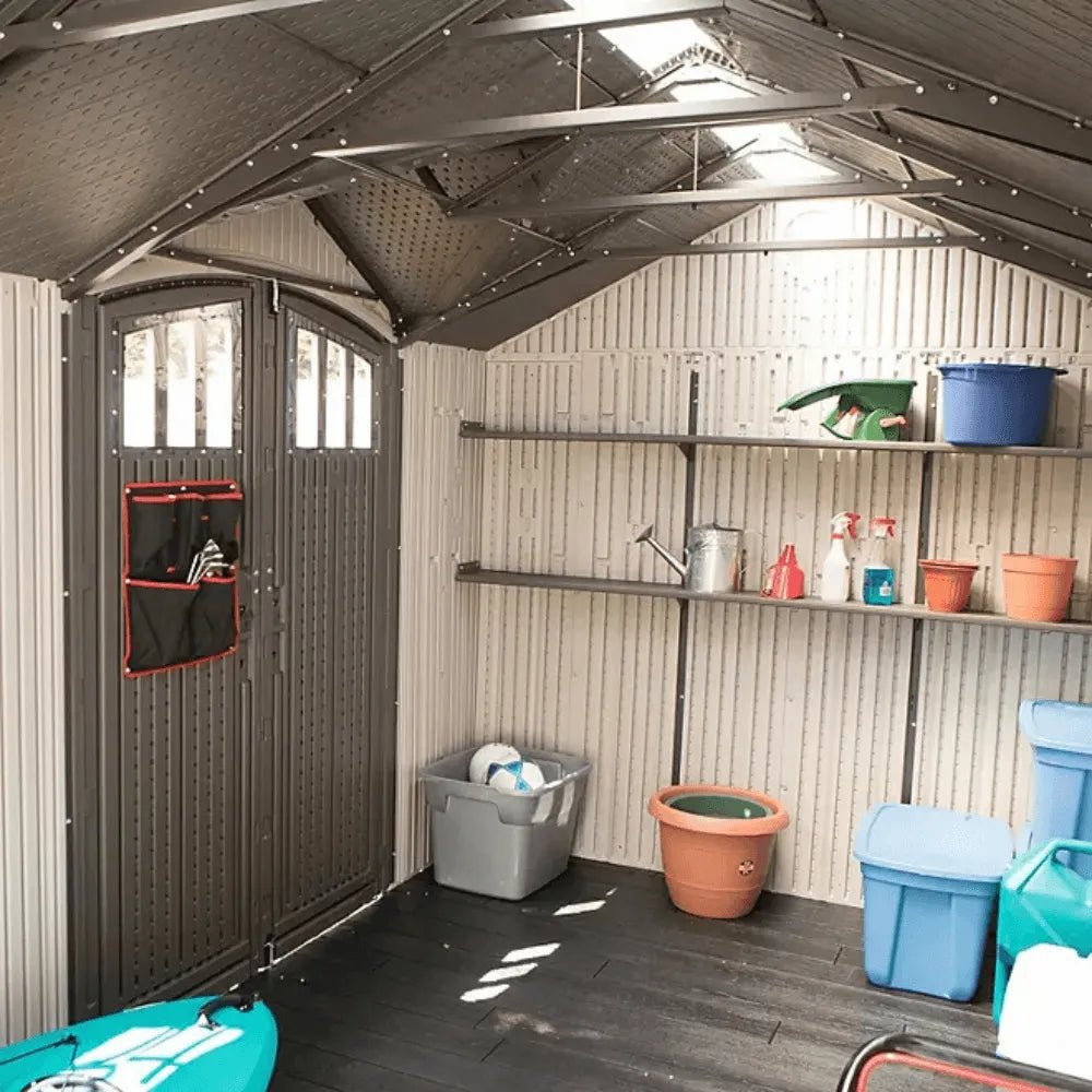 Lifetime 8 x 17.5 ft. Dual Entry Outdoor Storage Shed, Tan (Model 60213) - Prioka