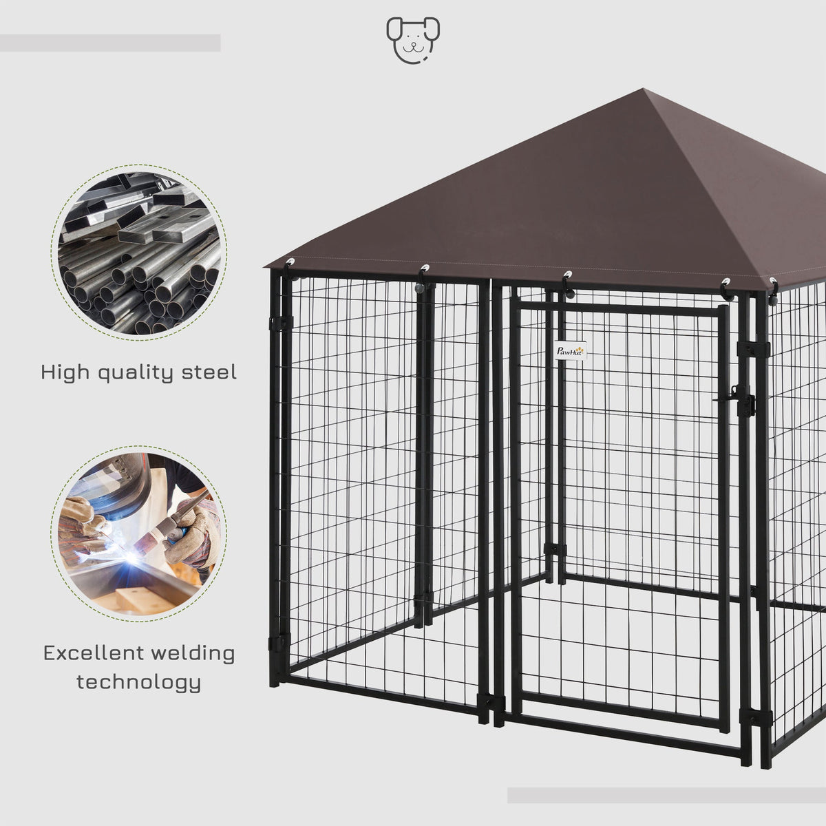 Lockable Dog House Kennel with Water-resistant Roof for Small and Medium Sized Pets, 4.6' x 4.6' x 5' - Prioka