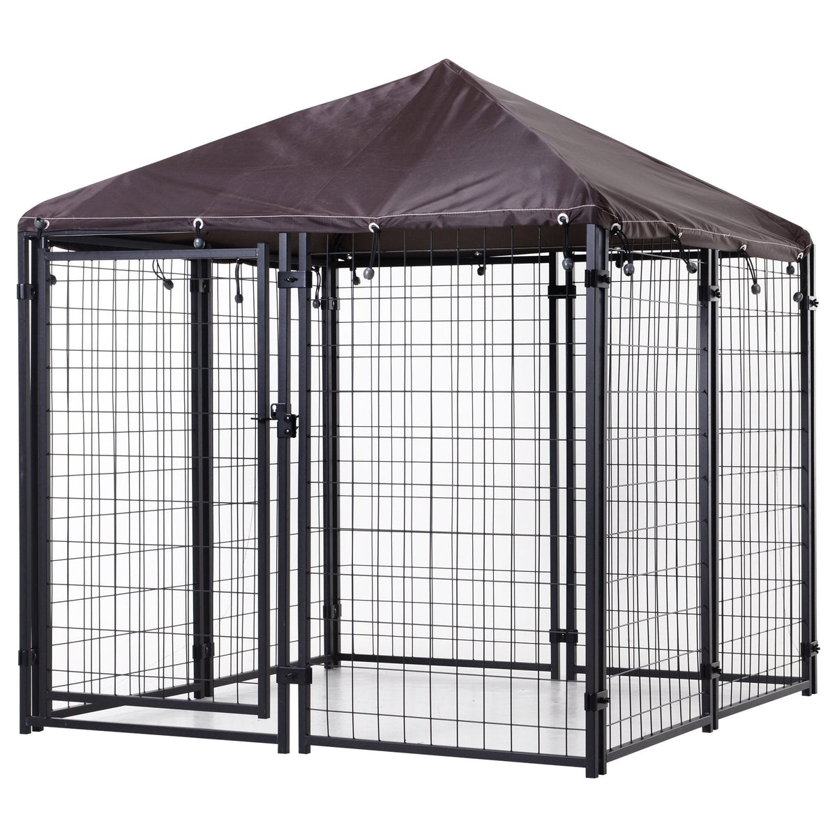 Lockable Dog House Kennel with Water-resistant Roof for Small and Medium Sized Pets, 4.6' x 4.6' x 5' - Prioka