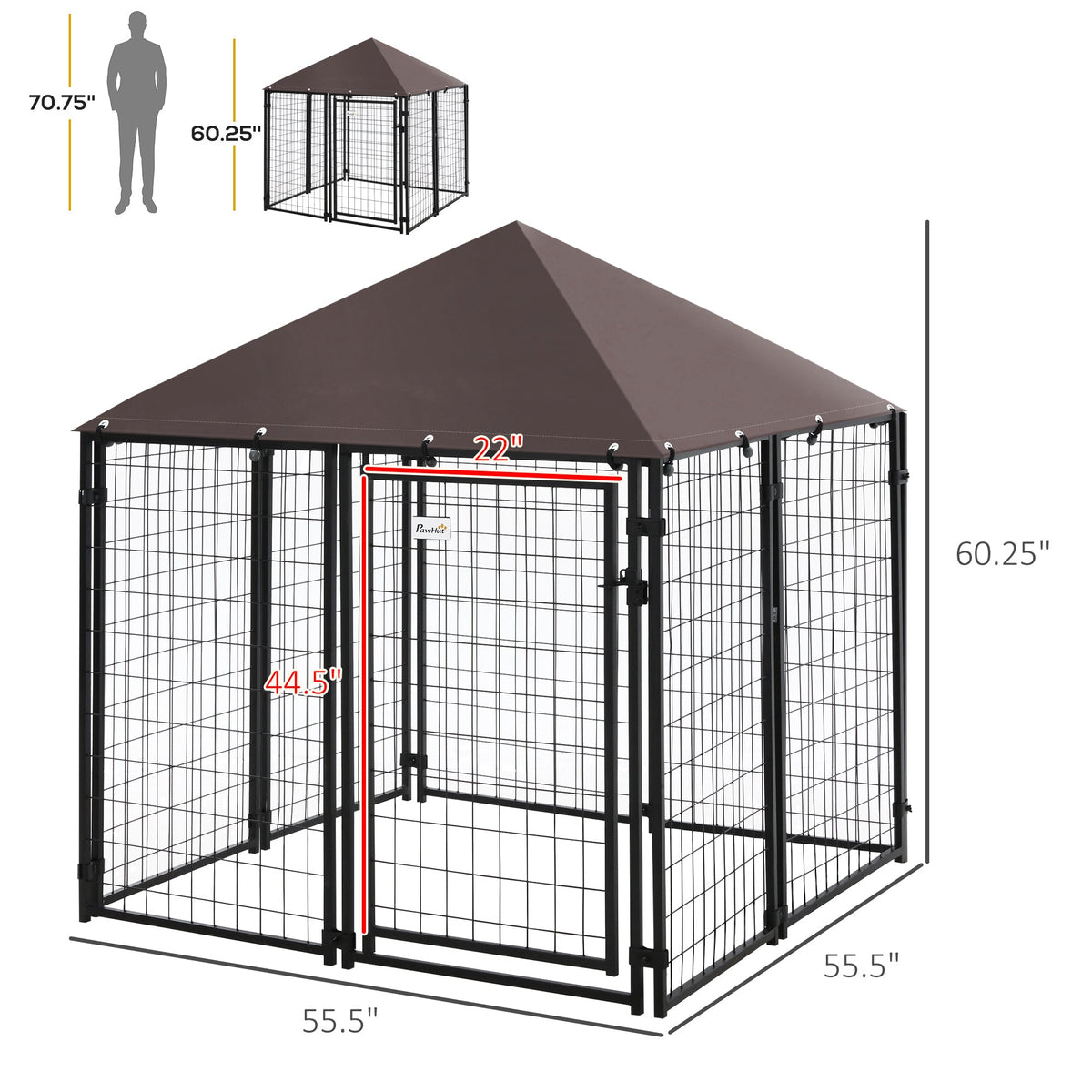 Lockable Dog House Kennel with Water-resistant Roof for Small and Medium Sized Pets, 4.6' x 4.6' x 5' - Prioka