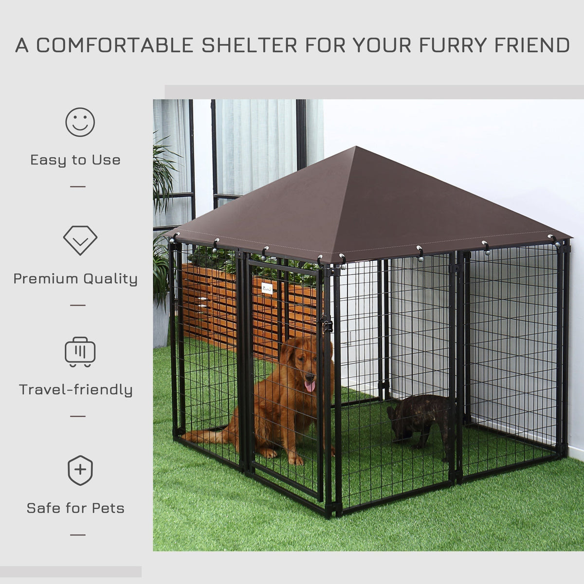 Lockable Dog House Kennel with Water-resistant Roof for Small and Medium Sized Pets, 4.6' x 4.6' x 5' - Prioka