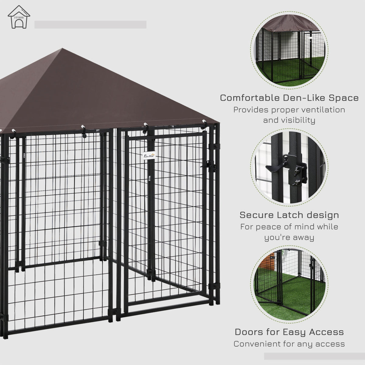 Lockable Dog House Kennel with Water-resistant Roof for Small and Medium Sized Pets, 4.6' x 4.6' x 5' - Prioka