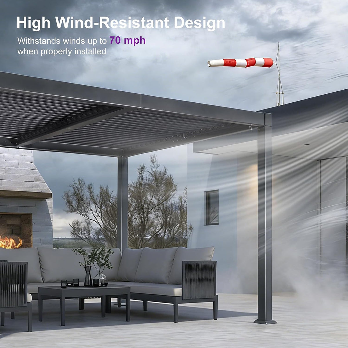 Louvered Pergola 10′ x 14′ Aluminum Pergola w/Independent Roof | 70 mph for stability, Reinforced beams add strength, Hidden drainage keeps dry, Independent louvers customize shade - Prioka