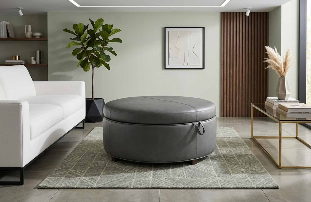 Lulu Leather Storage Ottoman - Prioka
