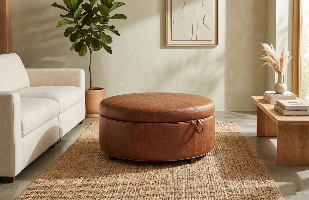 Lulu Leather Storage Ottoman - Prioka