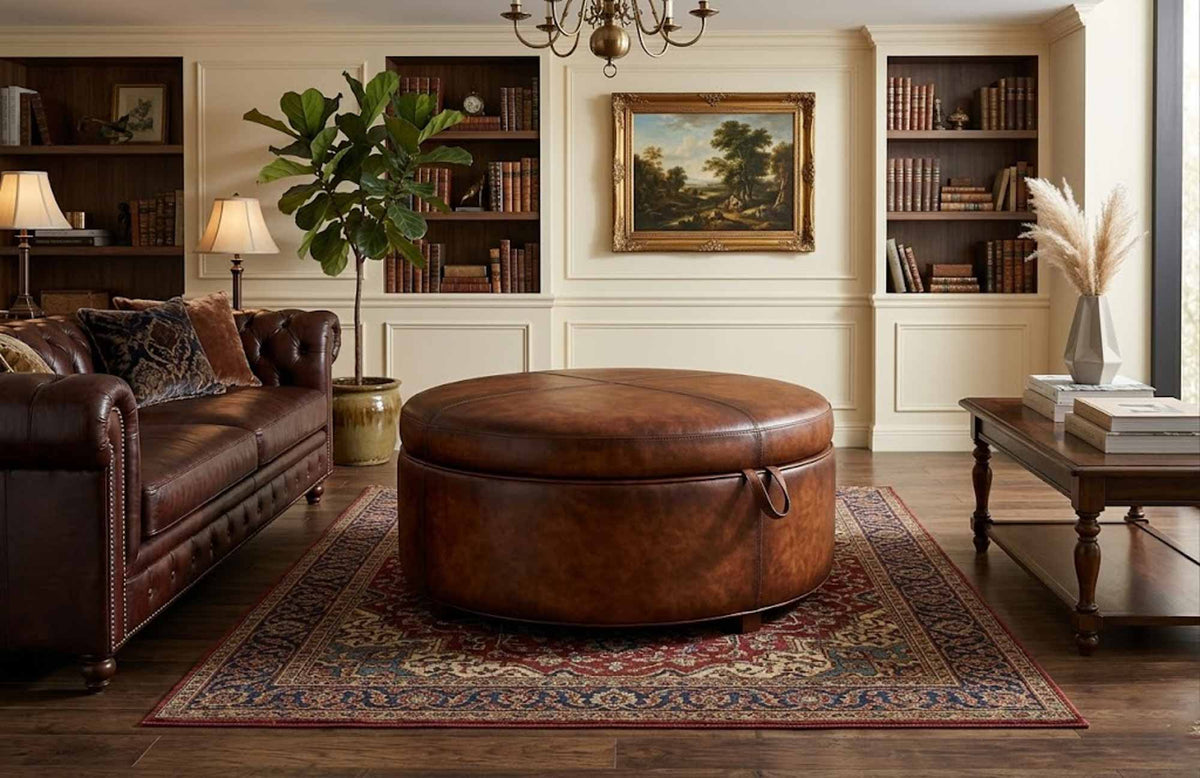 Lulu Leather Storage Ottoman - Prioka