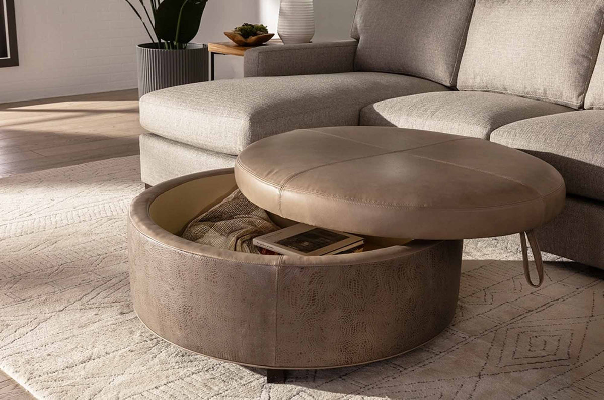 Lulu Leather Storage Ottoman - Prioka