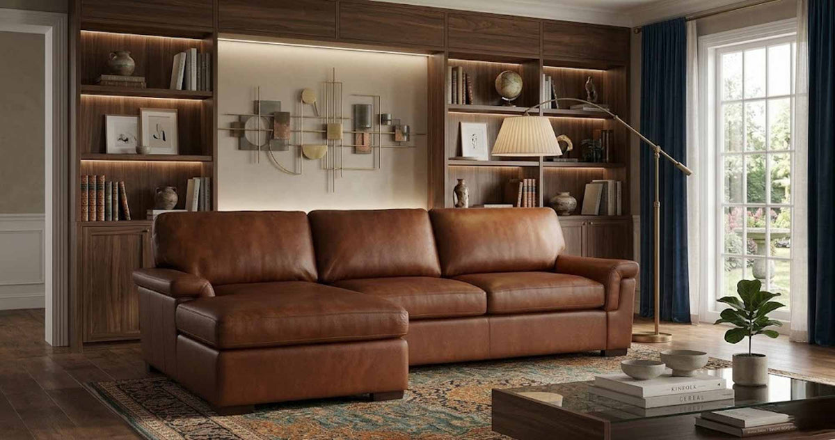 Lusso Leather Sofa With Chaise - Prioka