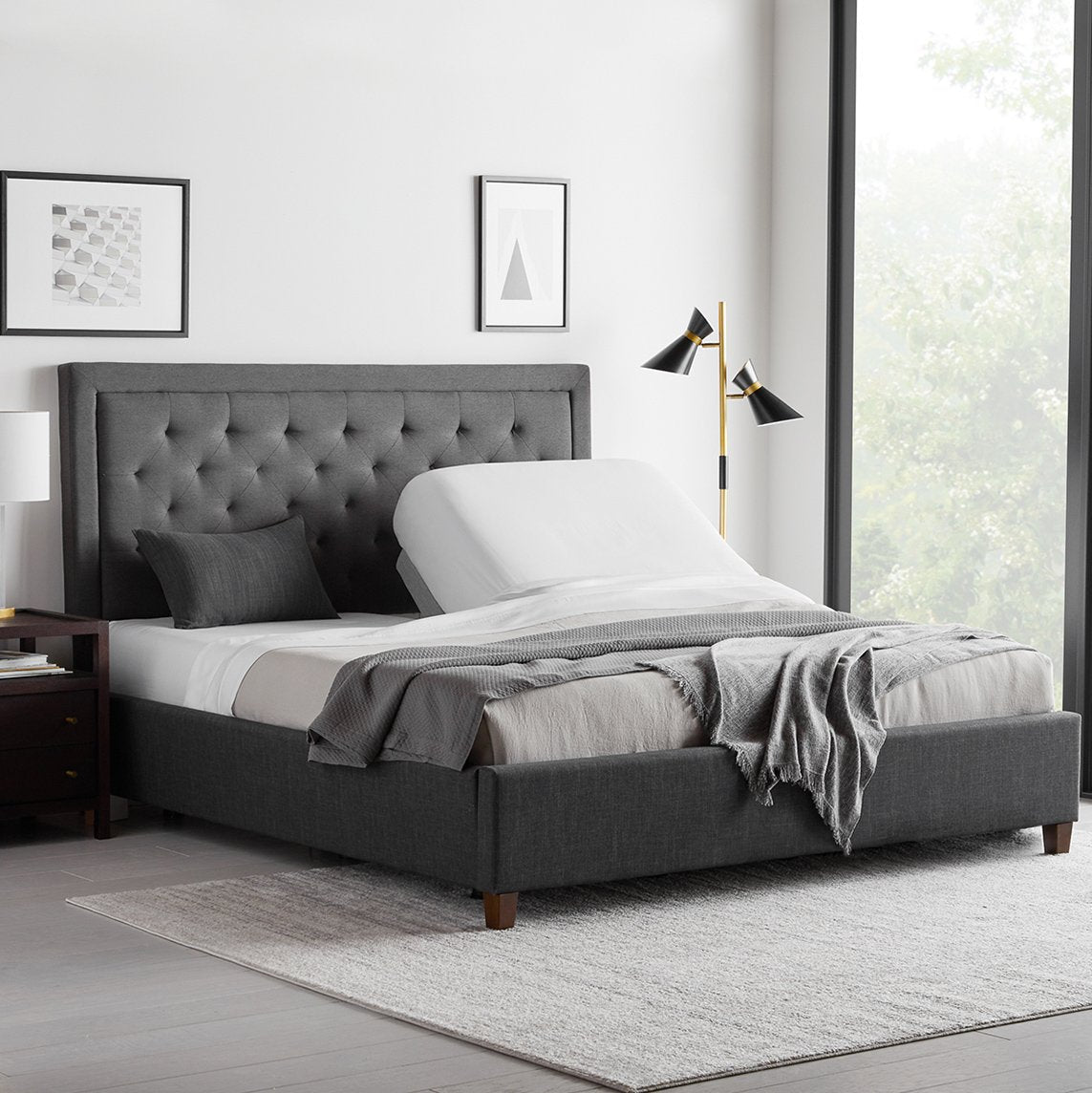 Malouf Structures™ M555 Smart Adjustable Bed Base – 5 Preset Positions including Zero Gravity, Advanced Vibrational Massage, and Bluetooth App Control - Floor Model - Prioka