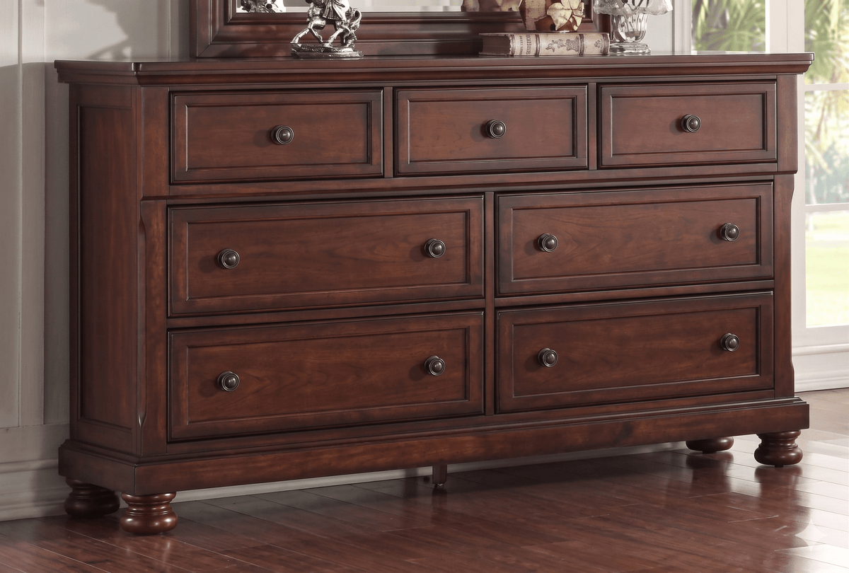 McFerran B608 Storage Sleigh Bedroom Set in Cherry - 2-Drawer Footboard and Bun Feet - Prioka
