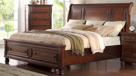 McFerran B608 Storage Sleigh Bedroom Set in Cherry - 2-Drawer Footboard and Bun Feet - Prioka