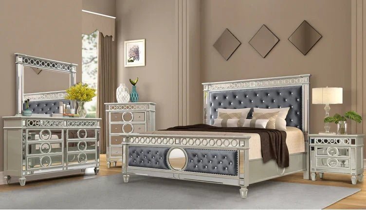 McFerran Home Furnishing B1689 Silver & Grey Velvet Bedroom Set - Prioka