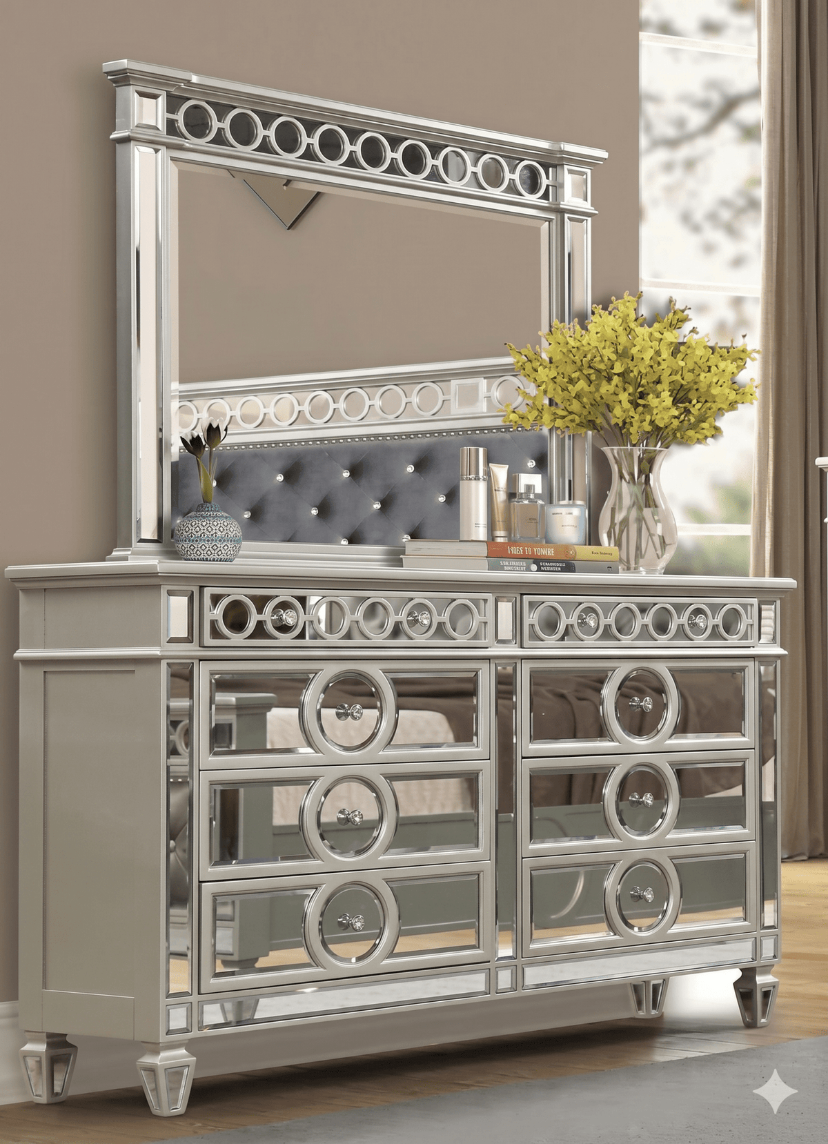 McFerran Home Furnishing B1689 Silver & Grey Velvet Bedroom Set - Prioka