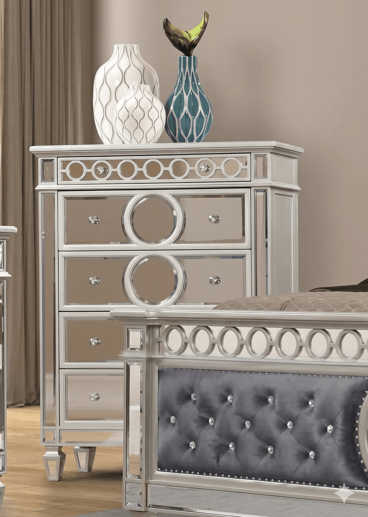 McFerran Home Furnishing B1689 Silver & Grey Velvet Bedroom Set - Prioka